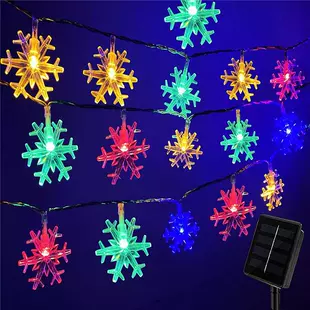 Солнечная LED-гирлянда со снежинками и колокольчиками