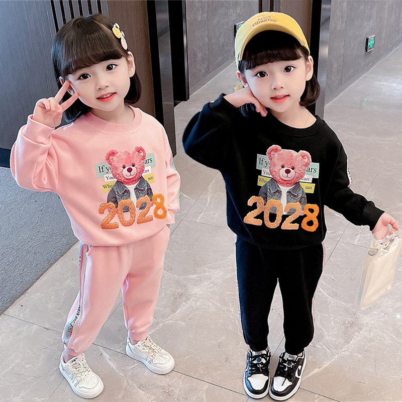 新款韩版儿童外套洋气时髦女童两件套装卡通宝宝衣服女孩卫衣春秋