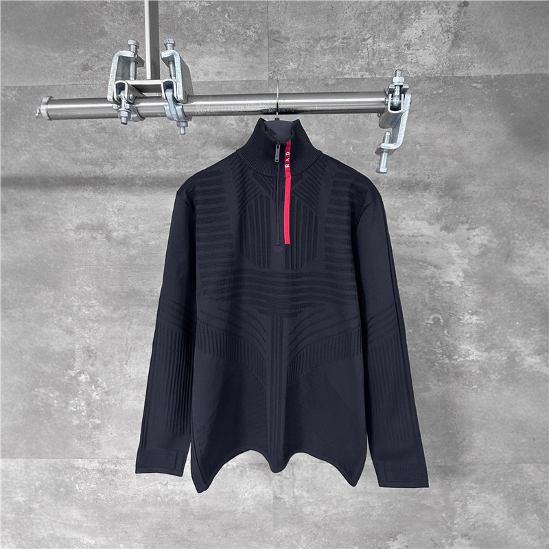 Milan Trendy Brand 2025 Autumn and Winter New Red Label Jacquard Letter Half-Zip Pullover Sweatshirt Men and Women Couple Cycling Clothes