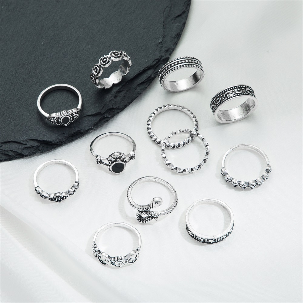 18g Weight Rings Classification 1 Set Quantity Street Occasion Alloy Material Leaf, Heart Shape Pattern Men's Gender Carving Design Hip-Hop, Retro Style Hip-Hop Retro Leaf Heart Shape Alloy Carving Men's Ring Sets 11