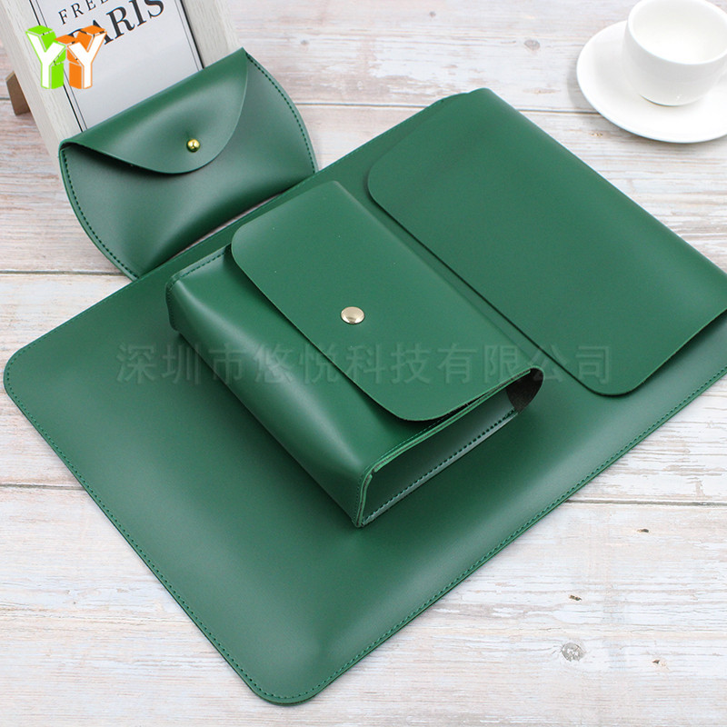 Leather Waterproof Universal Computer Bag Simple Large Capacity Computer Bag Computer Power Adapter Mouse Three-Piece Set