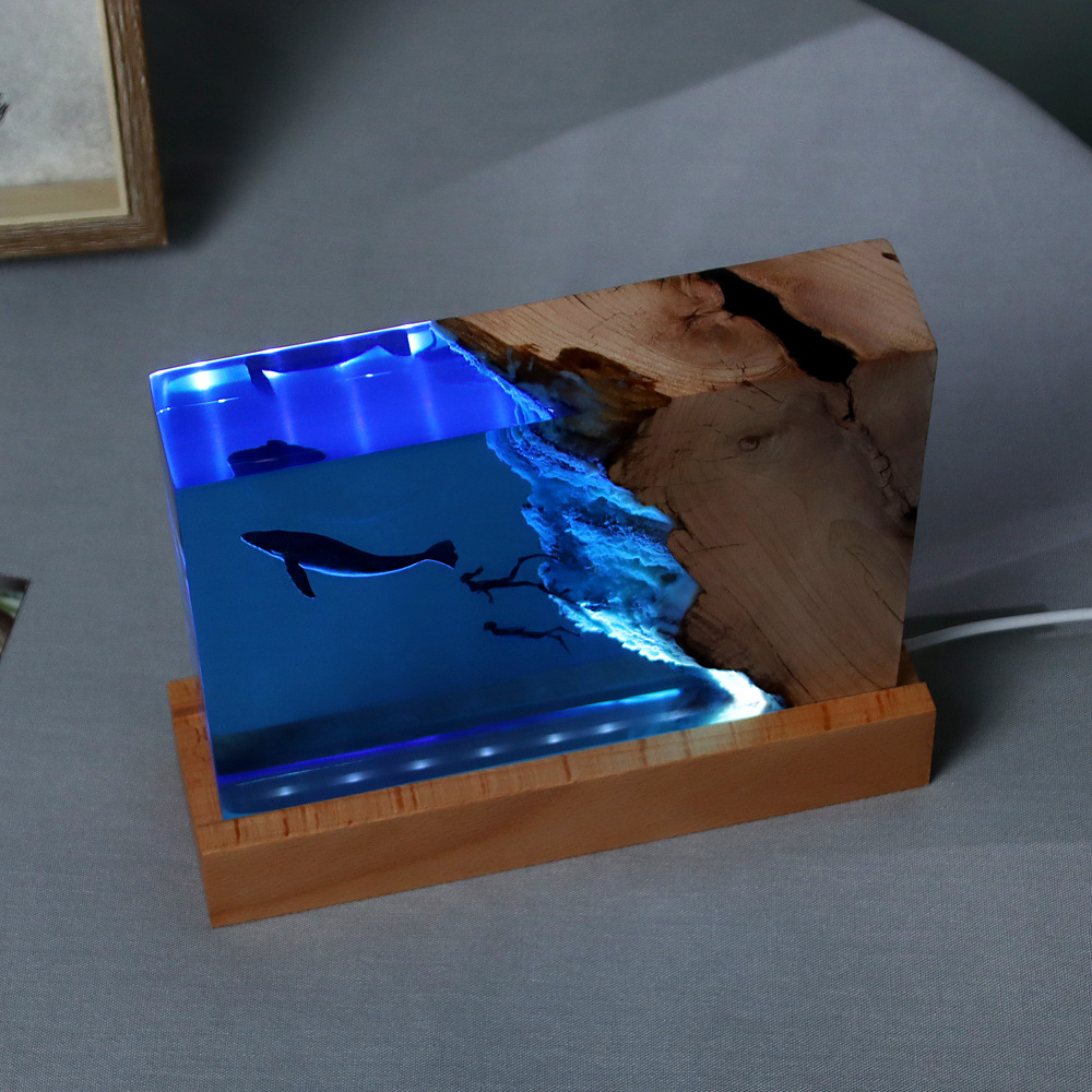 Processing and Customization of Marine Micro-Landscape Epoxy Resin Night Lights Solid Wood Desktop Ornaments Crafts Source 