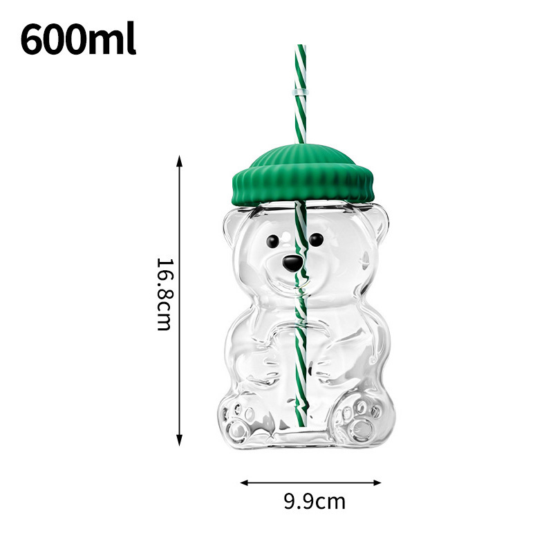Amazonas transfronterizas tazas de oso ins viento tazas de vidrio de alto valor con tazas de café cubiertas tazas de paja gruesas de gran capacidad