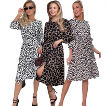 跨境亚马逊爆款热卖女装时尚潮流豹纹印花开叉性感七分袖连衣裙女