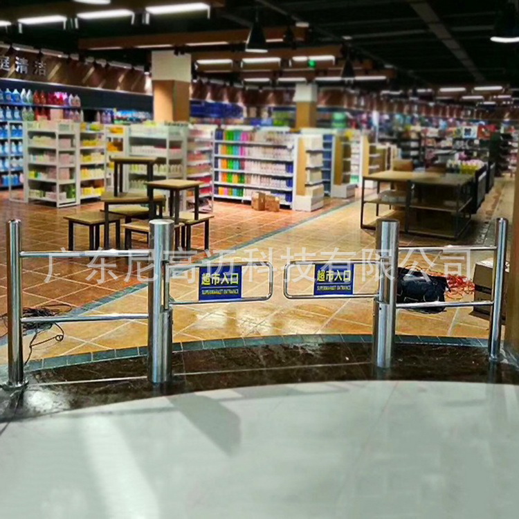 超市人员通道自动单向摆闸门禁三棍转闸翼门半高单向全高梳状栅拦