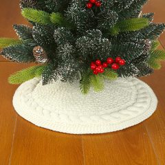 Cross-border new Christmas knitting tree skirt cream-colored knitting Christmas tree apron holiday decorations festive atmosphere