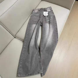 摩卡灰阔腿牛仔裤女韩版ins潮春夏季新款高腰宽松显瘦直筒拖地裤