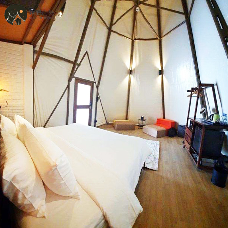 Muye campamento al aire libre Luz de lujo camping pirámide tienda B & B punto escénico turismo estructura de acero Hotel tienda fabricante