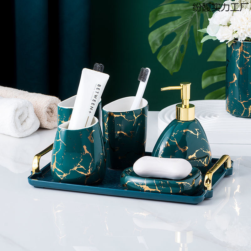 陶瓷卫浴五件套洗漱套装浴室用品卫生间漱口杯牙刷杯套件轻奢杯子