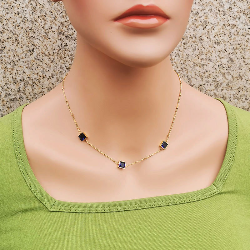 Fashion Square Titanium Steel Inlay Inlaid Gold Artificial Gemstones Necklace Colorza_colorza_5