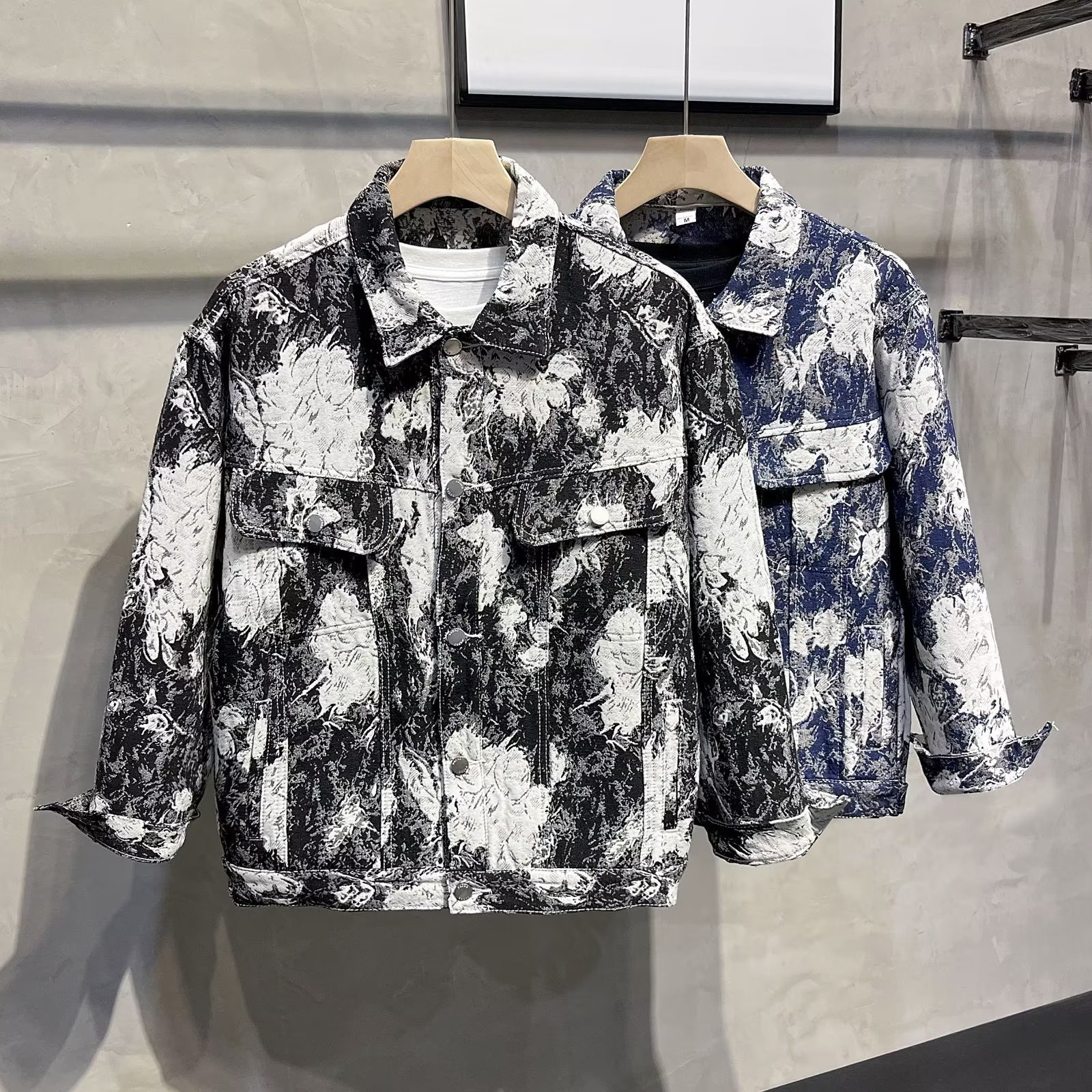 Men's clothing Autumn denim jacket with print personality casual jacket Hong Kong style handsome all match top autumn new jacket_voghion.com