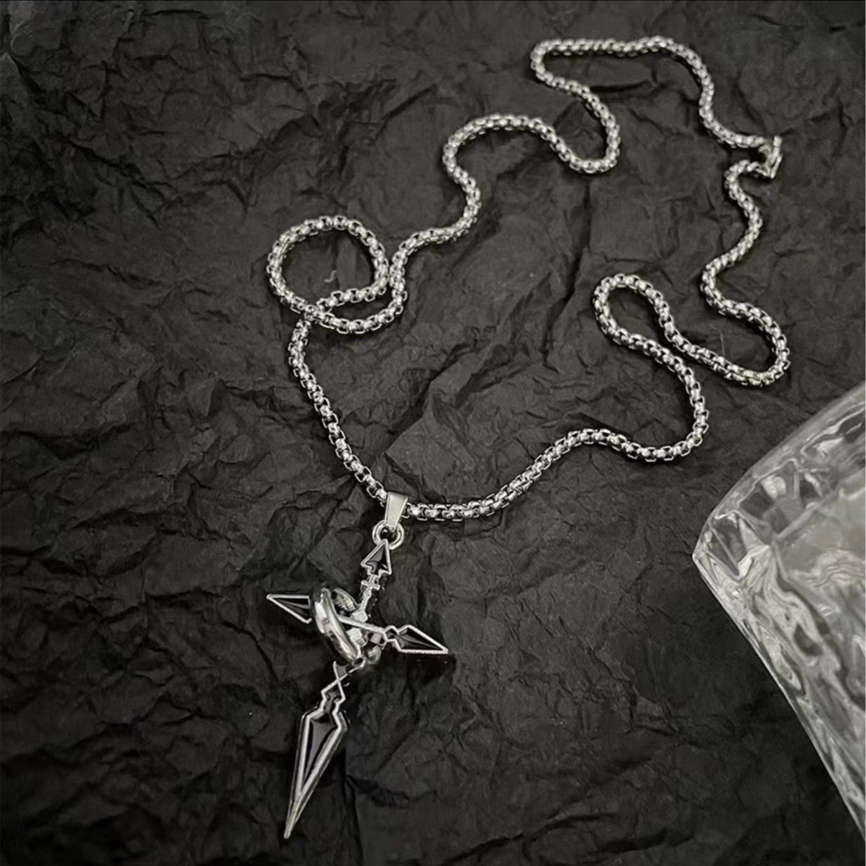 Cross Pendant Men's Necklace Trendy Versatile Chain Accessory Men's Trendy Sweatshirt Pendant Titanium Steel Chain