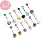 G23钛合金人体穿刺三爪双圆锆石肚脐钉厂家直销双头圆形锆石批发