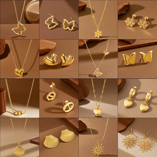 Cross-Border European and American New Stainless Steel Jewelry Set for Women, Light Luxury and High-End Love Earrings, Necklaces, Clavicle Chain Jewelry