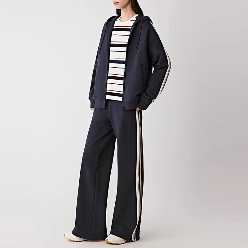 Xiaohe 25 Autumn New Side Stripe 5-Color Webbing Terry Cloth Straight Pants Korean Style Simple Slimming Loose Casual Long Pants