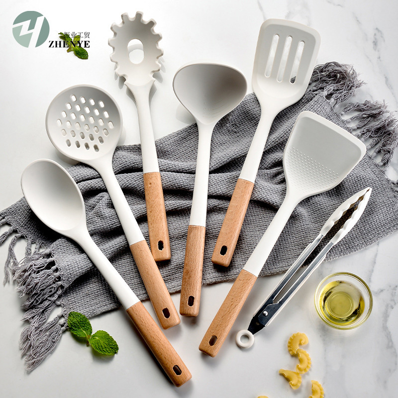 Utensilios de cocina de silicona de 8 piezas de almacenamiento de silicona pala espátula cuchara de cocina herramientas de cocina traje