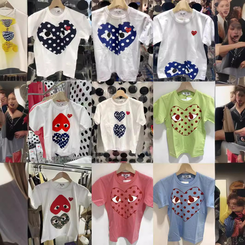 Ami Kawasaki Play Summer Camouflage Polka Dot Heart Round Neck Men and Women Same Style Couple Short-Sleeved T-Shirt