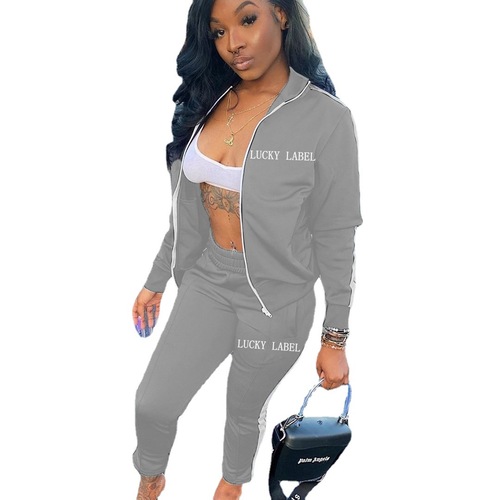 H9710 AliExpress Amazon Fashion Letter Embroidered Zipper Sports Two-Piece Set  In Stock