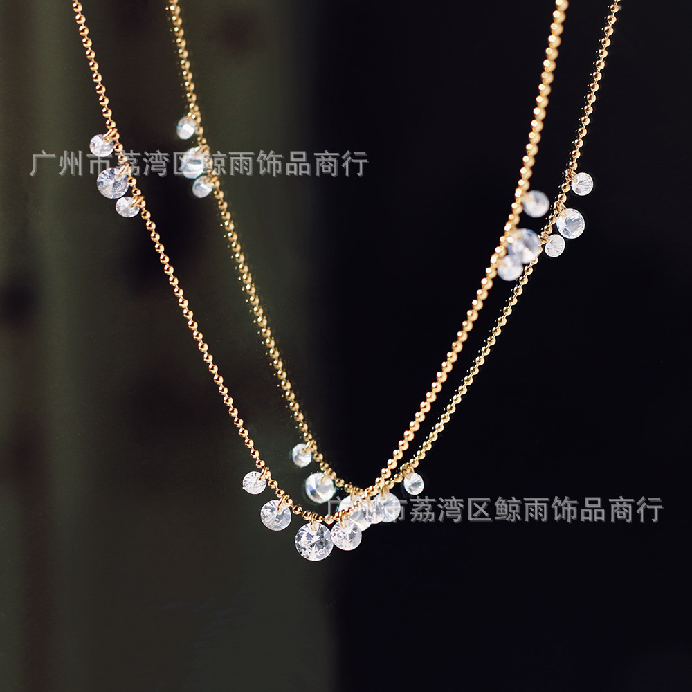 Xl082 Whale Rain Ornament Dew Zircon Shining Diamond Light Luxury Small Necklace Clavicle Chain Titanium Steel 18k Gold Plating display picture 1
