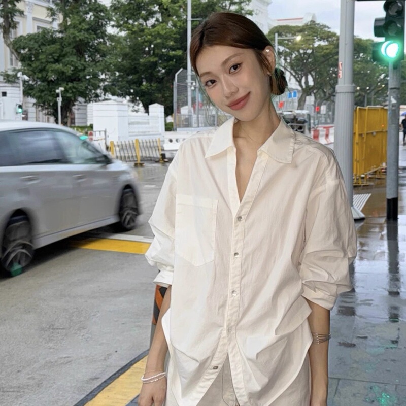 Elegant Lapel Puff Long Sleeve Waist-Cinching White Shirt for Women, Early Autumn New Design, Unique and Chic Top