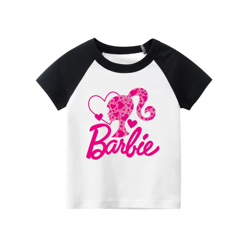 Barbie The Movie芭比爱心印花童装中大童时尚潮流个性春夏短袖T