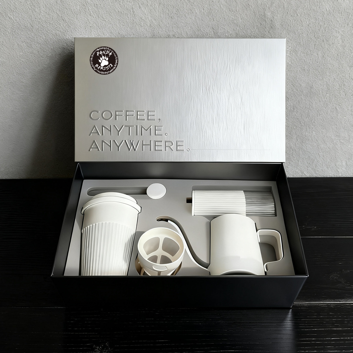 Set de café rápido para principiantes, caja de regalo portátil, café rápido doméstico, set de cuatro piezas, moderno y simple.