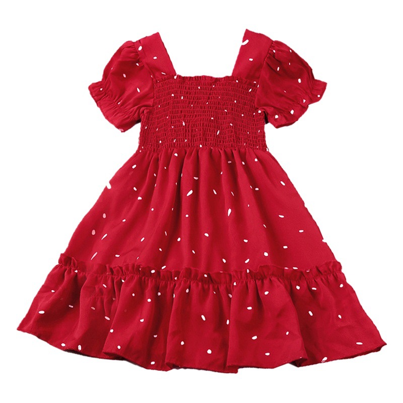 Vestido de niña Verano 2024 Nueva falda de lunares vestido de princesa de manga corta para niños popular comercio exterior ropa para niños al por mayor