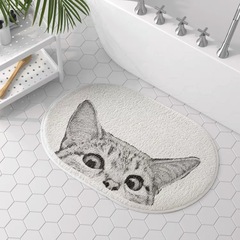 Adorable cartoon cat bathroom toilet shaggy faux sheepskin entry doormat thick plush quick-dry foot mat cat litter box mat
