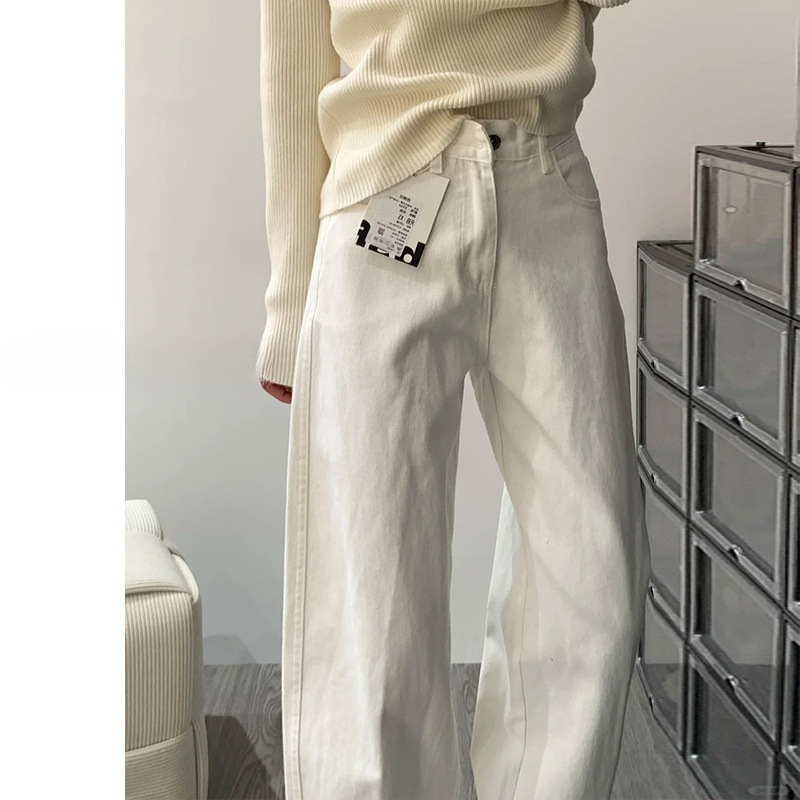 White Narrow Wide-Leg Jeans for Women, Summer 2025, New Autumn and Winter Style, High-Waisted, Drapey, Loose, Petite Straight-Leg Pants White Narrow Wide-Leg Jeans for Women, Summer 2025, New Autumn and Winter Style, High-Waisted, Drapey, Loose, Petite Straight-Leg Pants