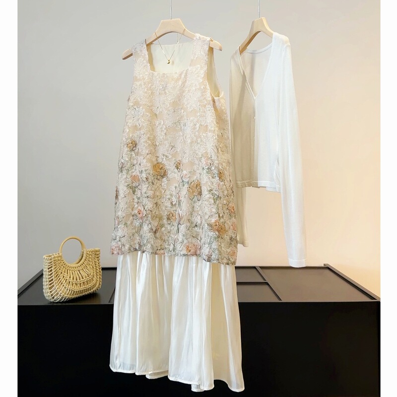 French Jacquard Sleeveless Vest Dress for Women, New Summer Design, Unique, Beautiful, High-End, Elegant Long Dress French Jacquard Sleeveless Vest Dress for Women, New Summer Design, Unique, Beautiful, High-End, Elegant Long Dress