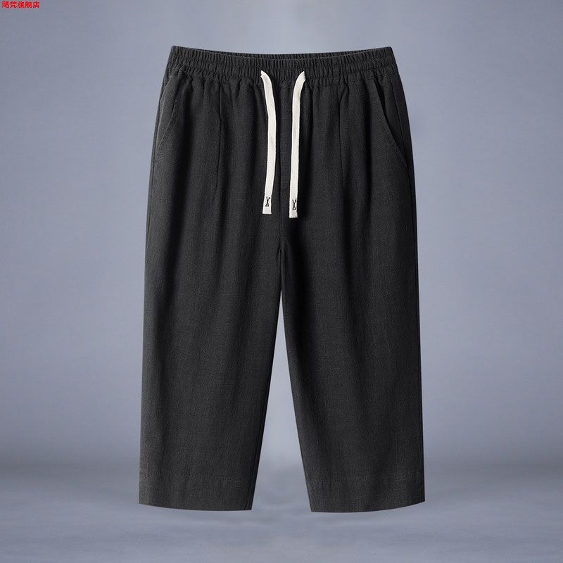2024 Cotton and Linen 7 Capri Pants Men's Summer Loose Thin New Chinese Style Straight Shorts plus size Linen Pants