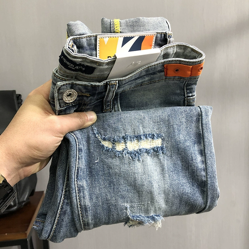 Модные джинсы Tide, летние тонкие брюки, slim fit