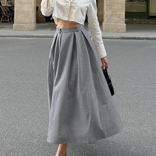 2024秋季气质法式A字半身裙女时尚高腰灰色西装裙中长款外贸女装