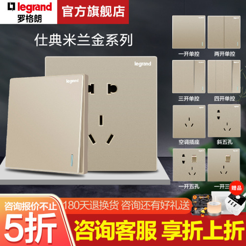 Legrand switch socket panel Shidian golden five-hole USB dual-control 16a home concealed wall power socket