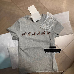 現物Jennie同項25春夏新作真珠ネックレスソーセージ犬半袖tシャツ女性韓系修身上着t