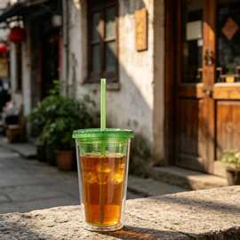 双层隔热吸管杯奶茶杯大容量夏季冰饮杯办公水杯随行杯易清洗