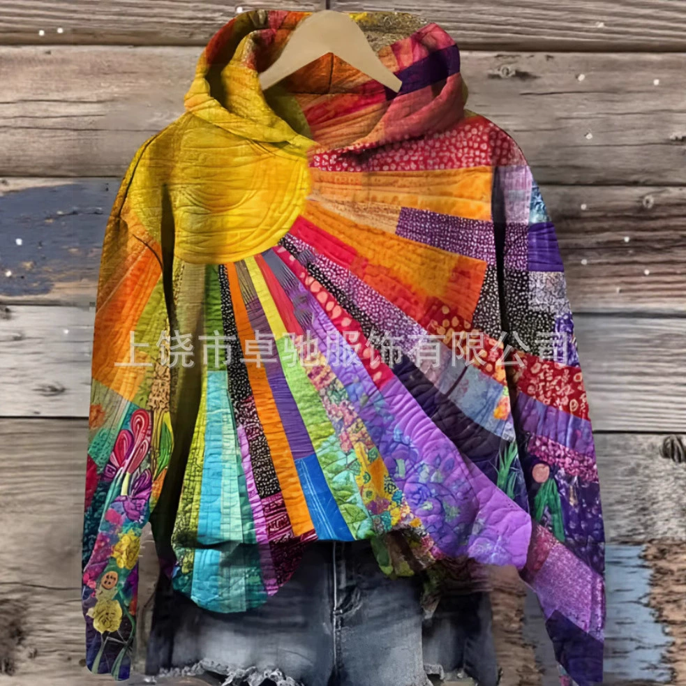 2025 Independent Station Новый Amazon трансграничный женский 3D цифровой печатный хлет Санта Клаус с капюшоном свитера