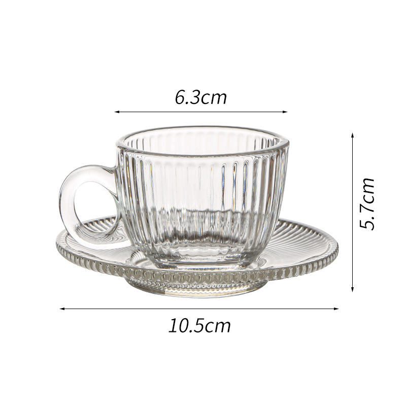 Juego de tazas y platillos de café de vidrio transfronterizo Taza de café con leche americana Taza de té transparente resistente al calor Taza de café de lujo europea