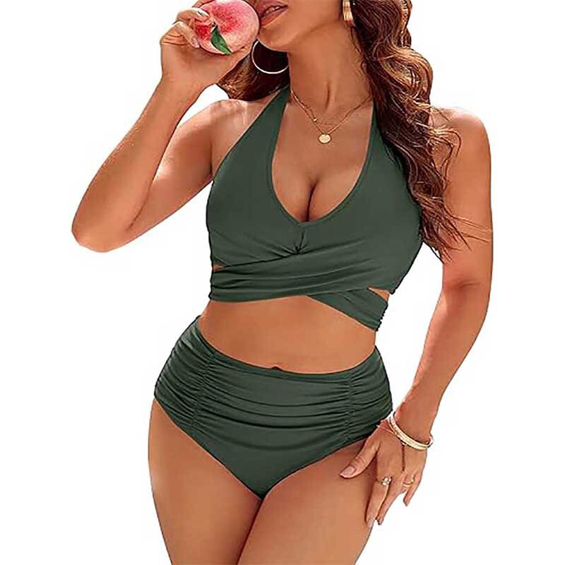 24 New Women's Swimwear High Chest Wrap Tie Back Strap Hip Pleated Cut European and American Sexy Bikini 24 New Women's Swimwear High Chest Wrap Tie Back Strap Hip Pleated Cut European and American Sexy Bikini