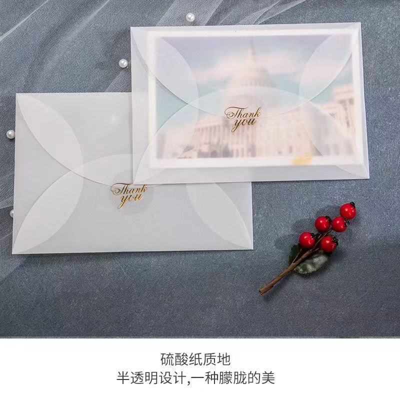 Fabricante al por mayor sobre de papel de ácido sulfúrico translúcido blanco personalizado papel de mantequilla de estilo occidental impresión de sobres de bronceado personalizado