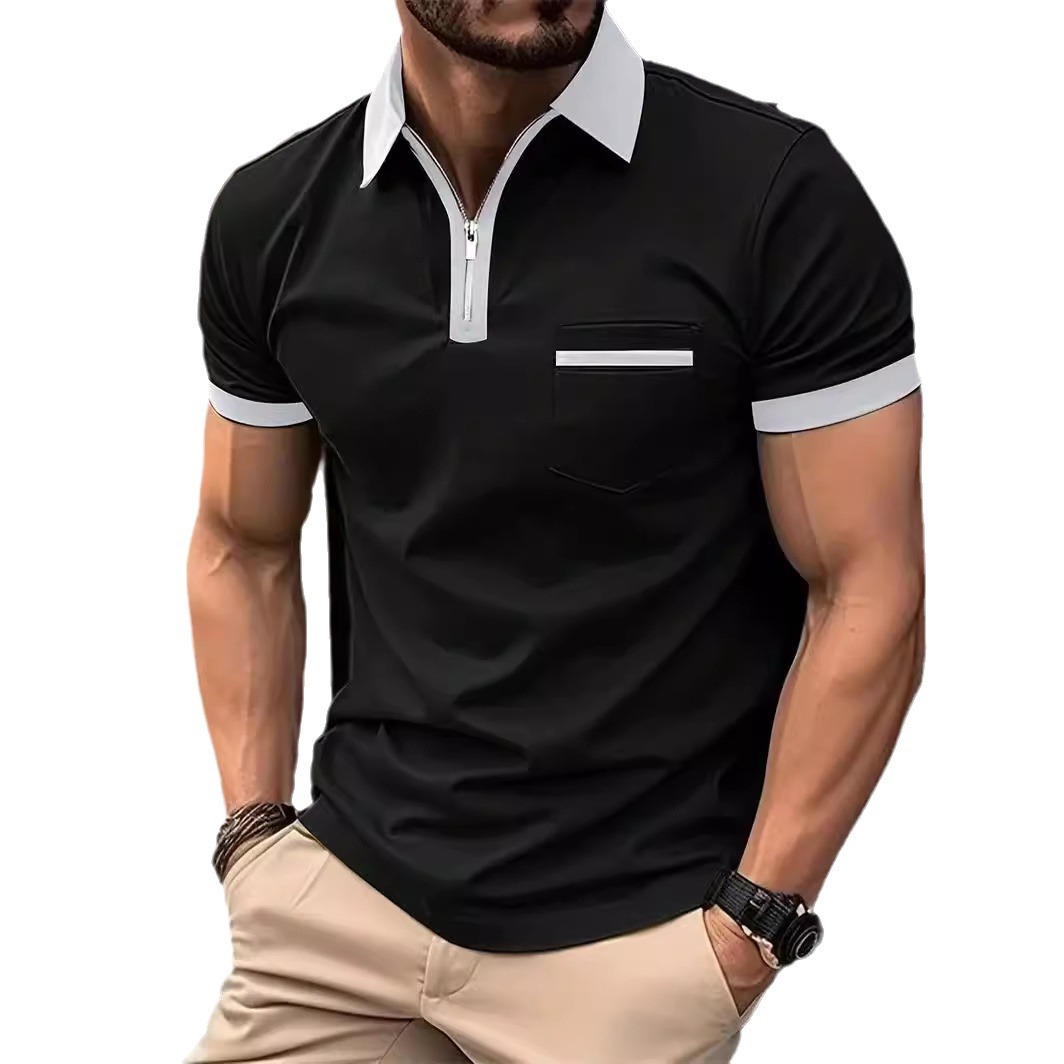 Monochrome Man – Europäisches und amerikanisches Herren-Freizeit-T-Shirt mit kurzen Ärmeln und Brusttasche für den täglichen Gebrauch._voghion.com