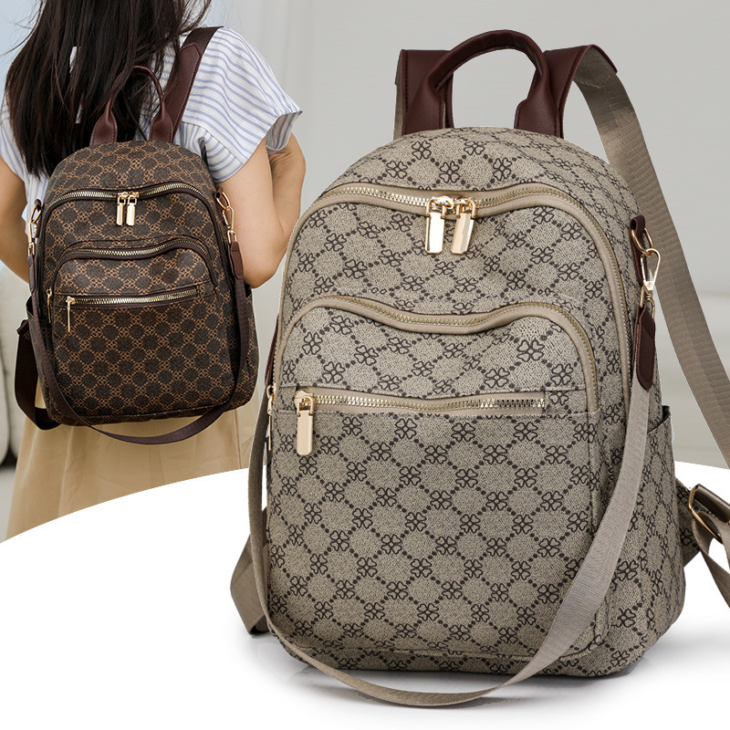 2025 New High-End Leather Fashion Backpack with Stylish Patterns, Foreign Trade Women's Large-Capacity Multi-Purpose Backpack for Women