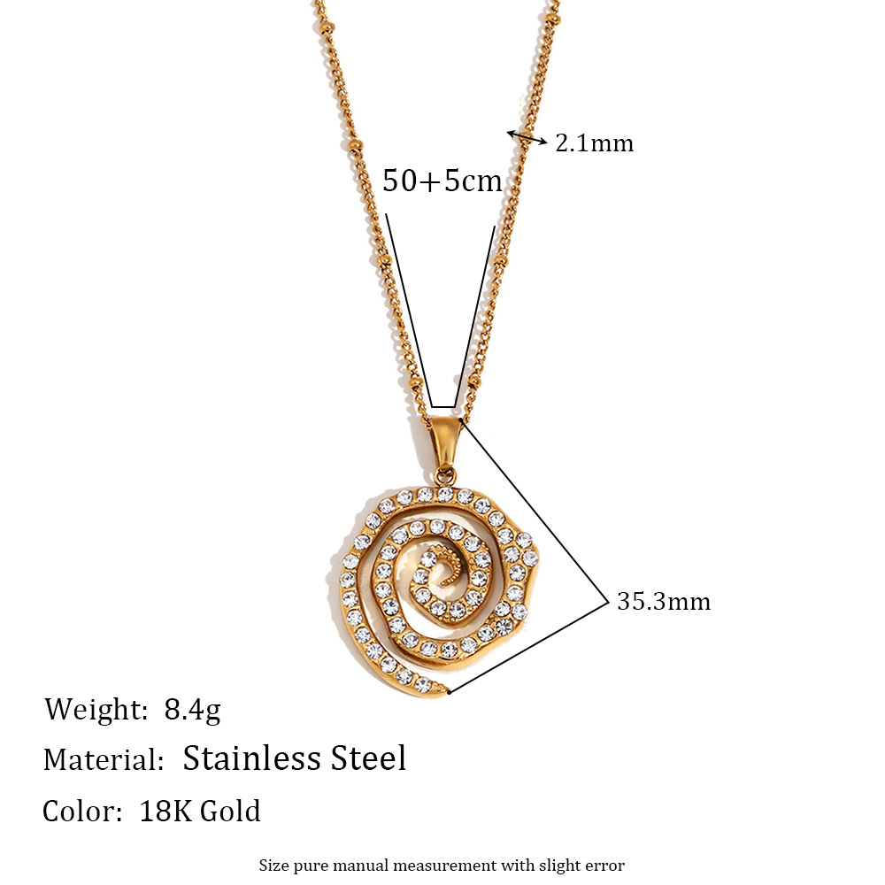 Full Diamond Spiral Pendant Stainless Steel Necklace