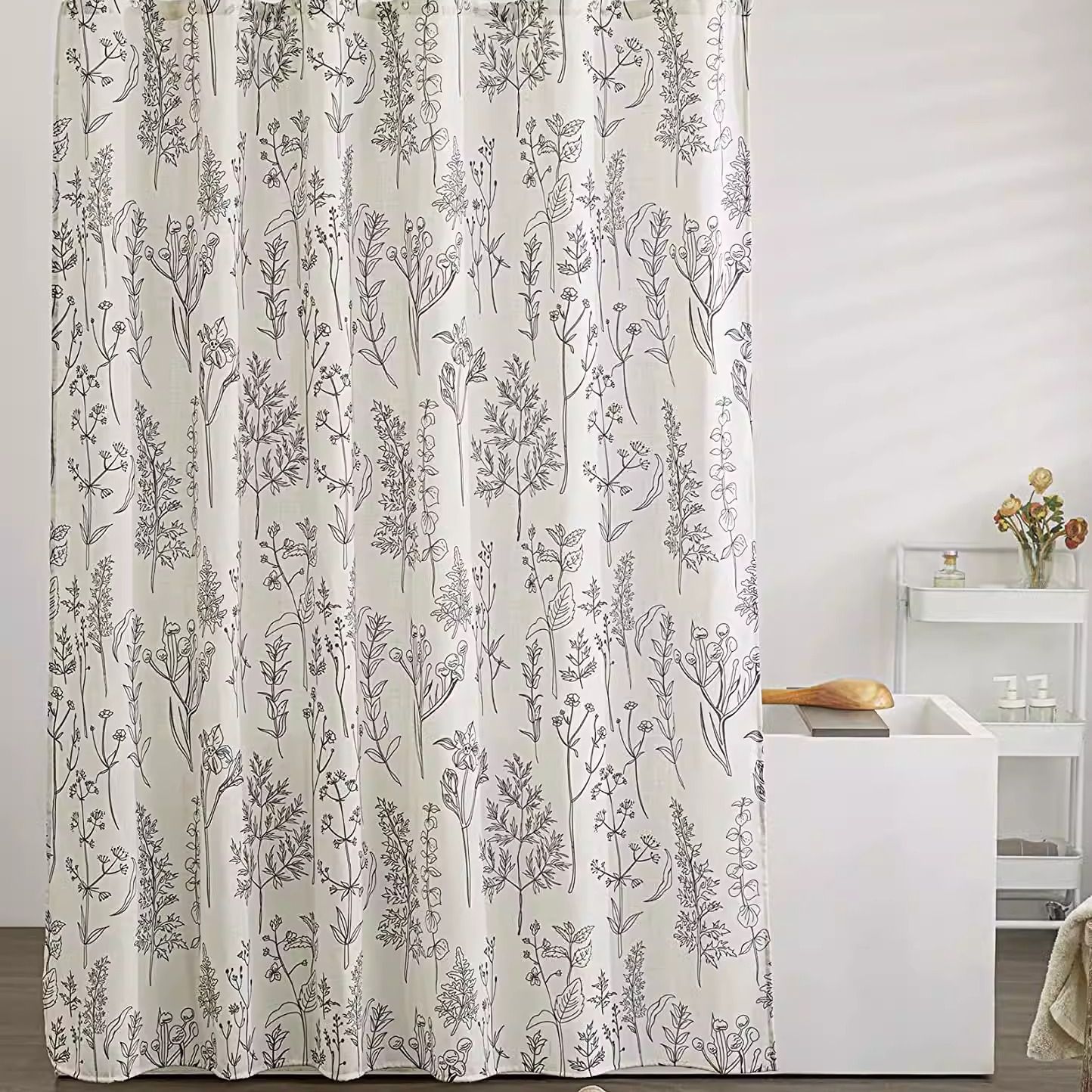 Casual Retro Shower Curtain Set, Punch-Free Bathroom Thickeneded Waterproof Cloth Bathroom Mildew-Proof Partition Curtain High-End Curtain