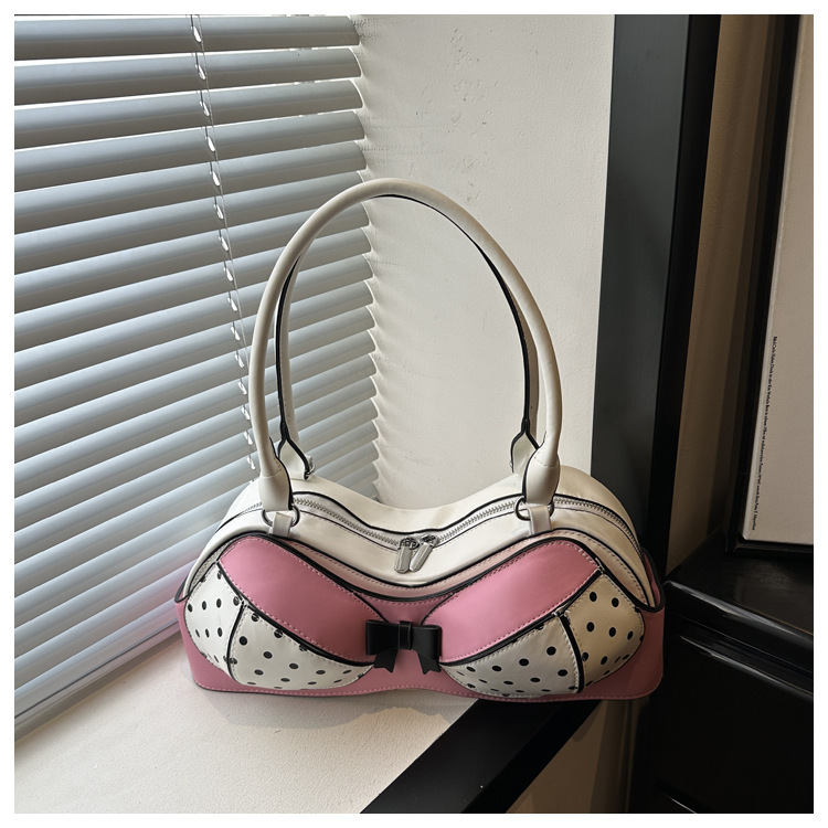 Pink and white polka dot bra bag, European and American women's handbag, creative irregular-shaped bag, large capacity underarm bag Pink and white polka dot bra bag, European and American women's handbag, creative irregular-shaped bag, large capacity underarm bag