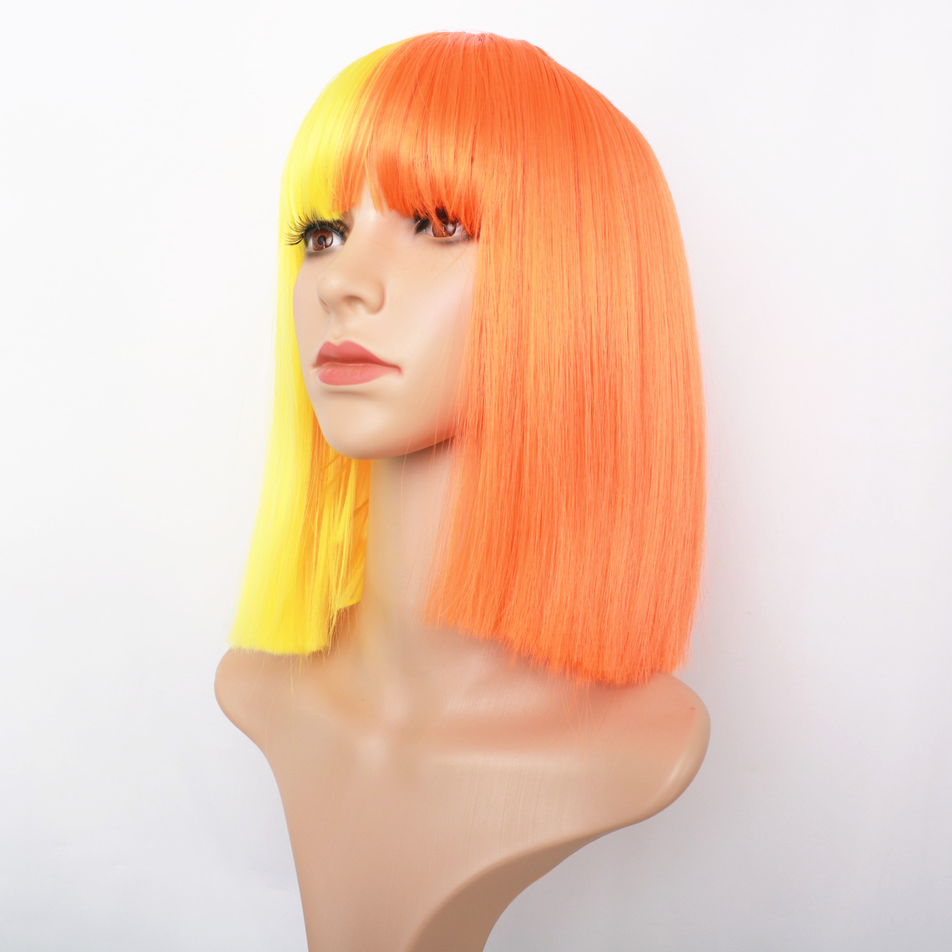 Synthetic wig Women's dual color matching bangs short collarbone hair synthetic fiber wig headband wigs_voghion.com
