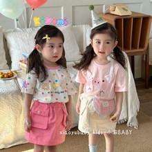 套装2024夏季新款女童套装圆领短袖T恤半裙儿童韩版洋气宽松套装