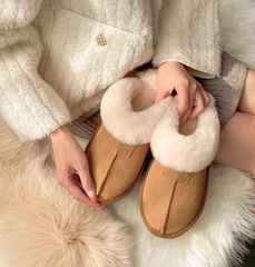 Fuzzy slippers for women, winter outdoor cotton slippers—2023 new style, maternity-friendly, trendy online, cozy closed-toe half-slippers for home use