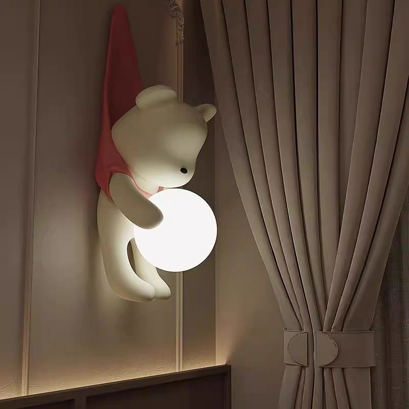Creativa crema de dibujos animados cabeza de luz nueva niñas cabeza de cama lámpara de cama dormitorio decoración anual de la habitación de los niños 2024
