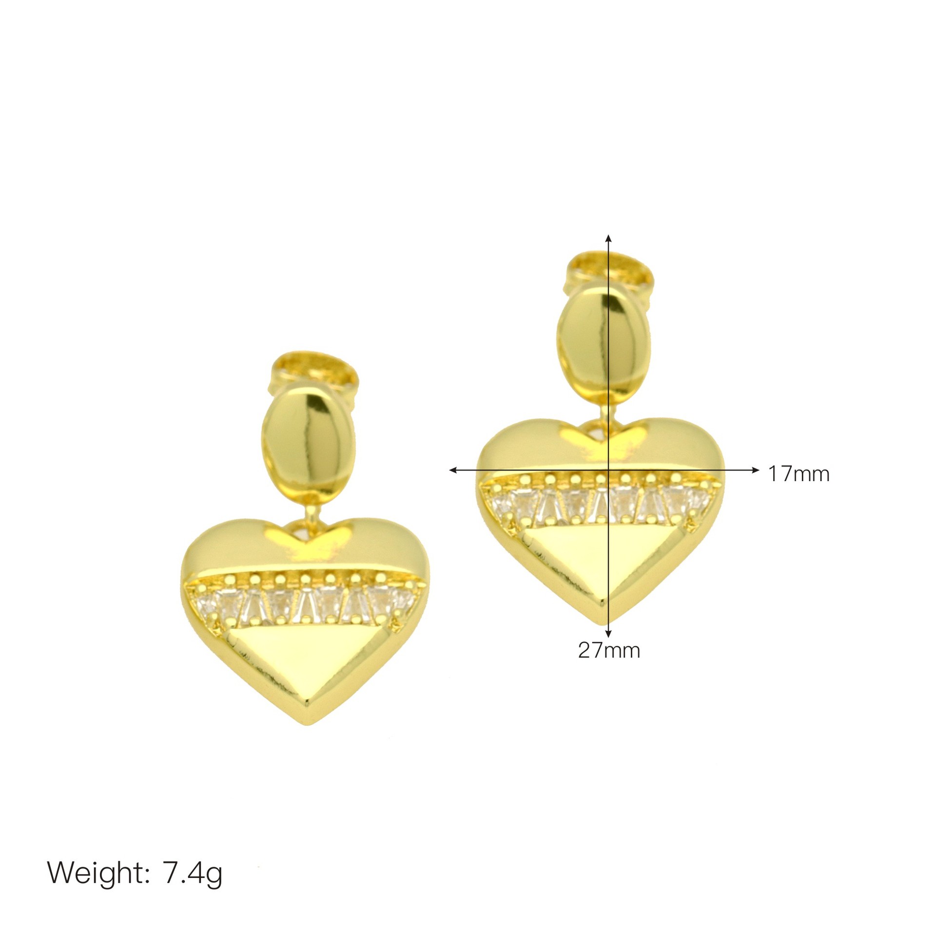 8g Weight Brass Ear Needle Material Zircon Inlay Material Drop Earrings, Ear Studs Classification 1 Pair Quantity Daily, Street Occasion Copper Material Heart Shape Pattern Women's Gender Inlay Design Sweet, IG Style Style 1 Pair Sweet IG Style Heart Shape Inlay Copper Zircon Drop Earrings Ear Studs 8